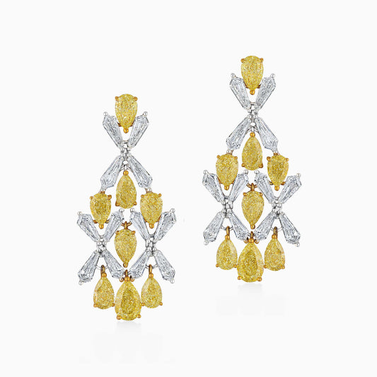 Yellow and White Diamond Earrings