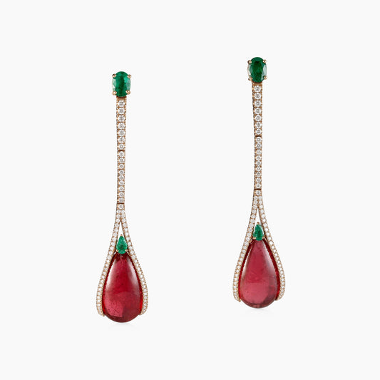 Rubellite and Emerald Earrings