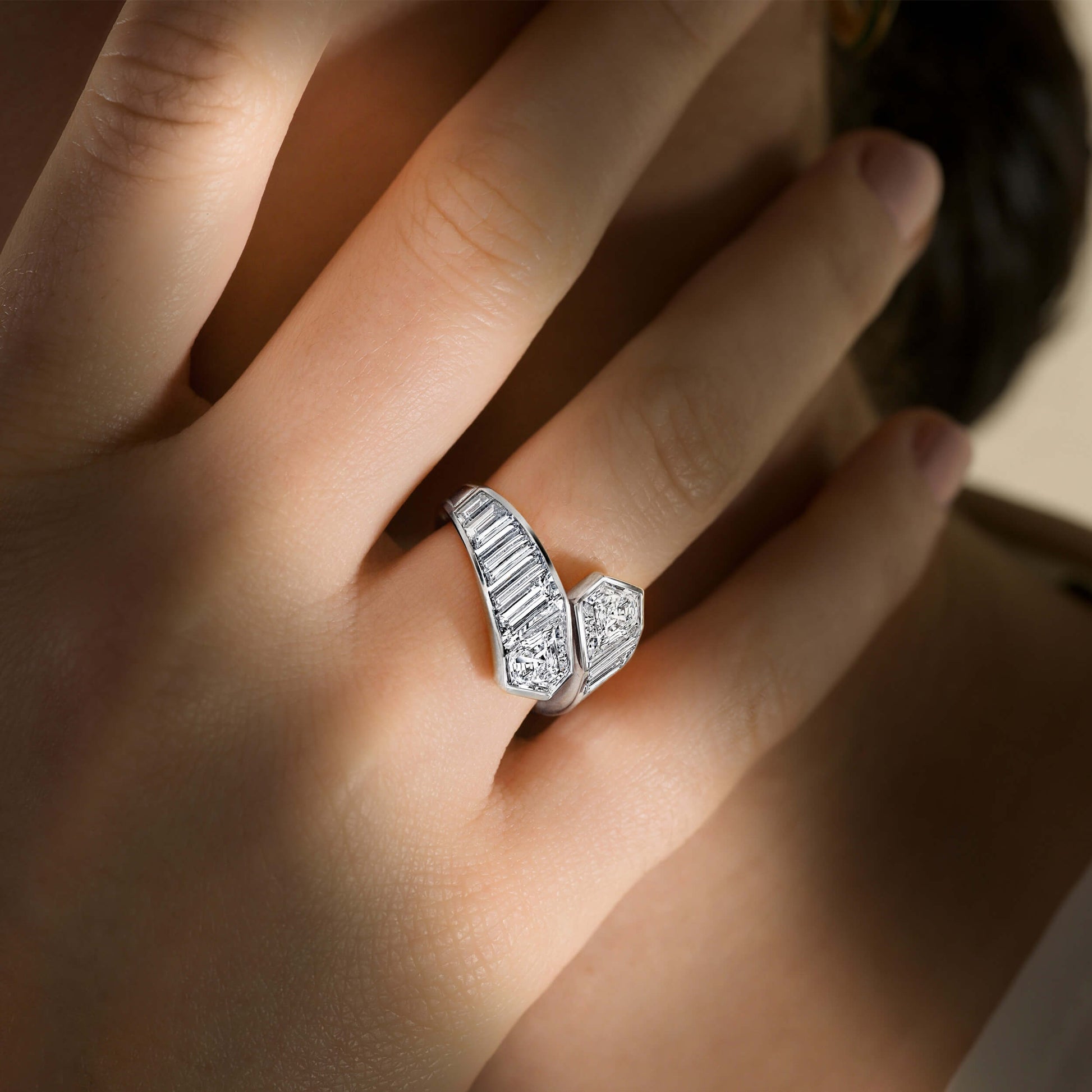 Shield and Baguette Cut Diamond Ring