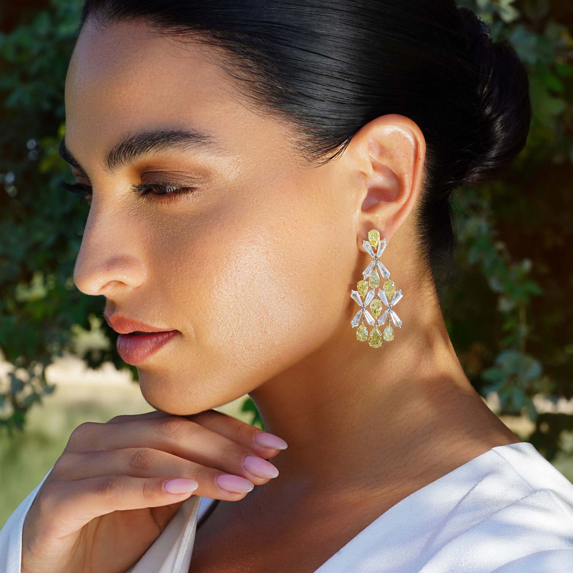 Yellow and White Diamond Earrings