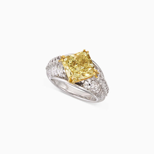 Yellow and White Diamond Ring