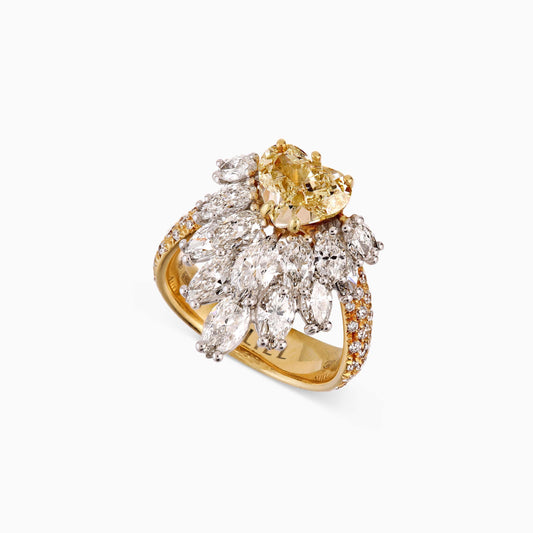 Heart shaped Yellow and White Diamond Ring