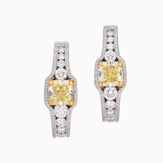 Yellow and White Diamond Earrings