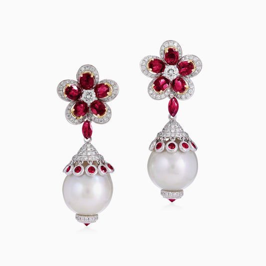 Ruby and Pearl Earrings